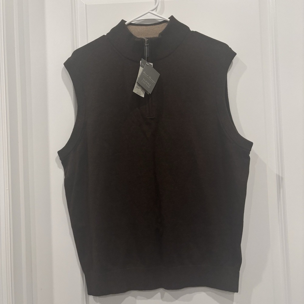 Daniel Cremieux 1/4 Quarter Zip Supima Cotton Sweater Vest Mens Large Brown